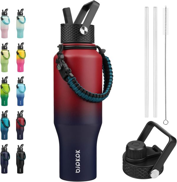 BJPKPK Insulated Water Bottles with Straw Lid, 35oz Metal Water Bottle with 2 lids & Paracord Strap, Double Wall Stainless Steel Tumbler with Handle, Reusable Cups, Mugs, Thermos, Sea - Image 36