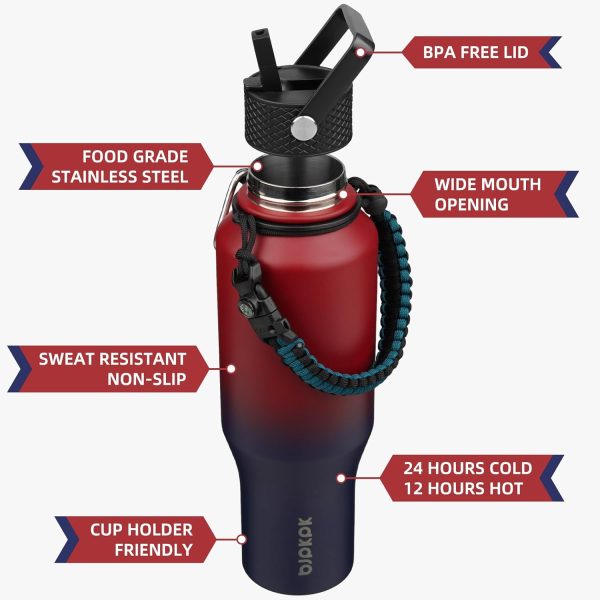 BJPKPK Insulated Water Bottles with Straw Lid, 35oz Metal Water Bottle with 2 lids & Paracord Strap, Double Wall Stainless Steel Tumbler with Handle, Reusable Cups, Mugs, Thermos, Sea - Image 37
