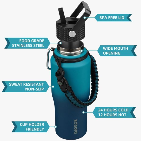 BJPKPK Insulated Water Bottles with Straw Lid, 35oz Metal Water Bottle with 2 lids & Paracord Strap, Double Wall Stainless Steel Tumbler with Handle, Reusable Cups, Mugs, Thermos, Sea - Image 39