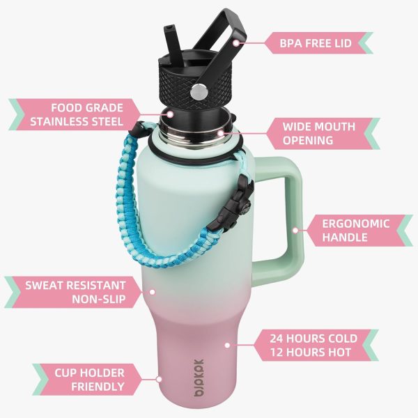 BJPKPK Insulated Water Bottles with Straw Lid, 35oz Metal Water Bottle with 2 lids & Paracord Strap, Double Wall Stainless Steel Tumbler with Handle, Reusable Cups, Mugs, Thermos, Sea - Image 41
