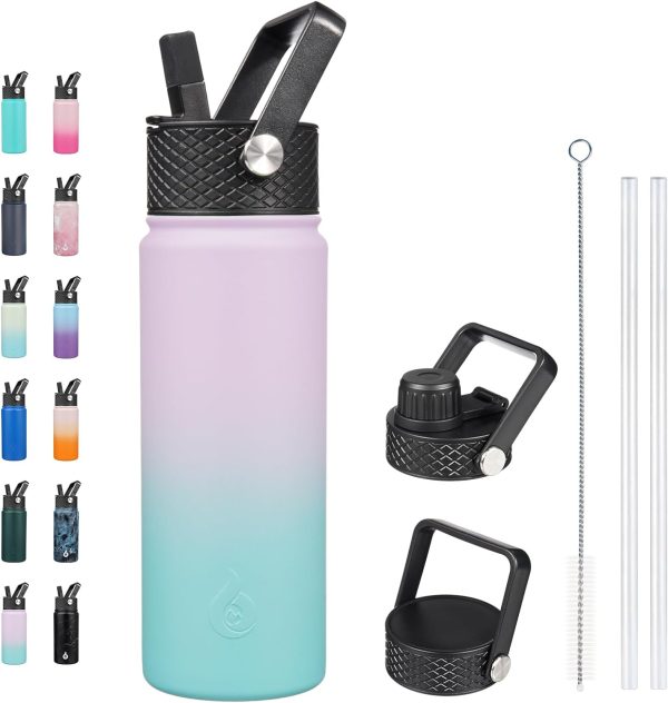 BJPKPK Insulated Water Bottles with Straw Lid, 50oz Large Water Jug, Stainless Steel Vacuum Bottles, Hot & Cold Thermos with 3 Lids and Paracord Handle,Stainless Steel - Image 260