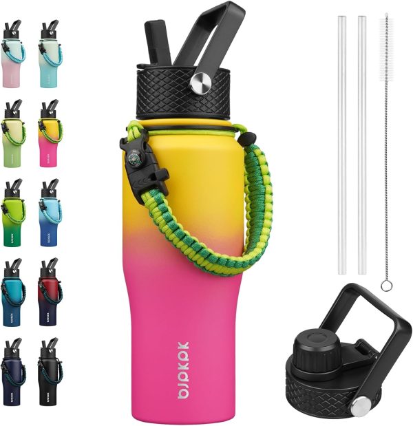 BJPKPK Insulated Water Bottles with Straw Lid, 35oz Metal Water Bottle with 2 lids & Paracord Strap, Double Wall Stainless Steel Tumbler with Handle, Reusable Cups, Mugs, Thermos, Sea - Image 43