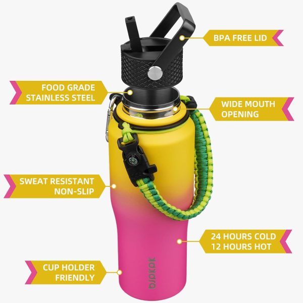 BJPKPK Insulated Water Bottles with Straw Lid, 35oz Metal Water Bottle with 2 lids & Paracord Strap, Double Wall Stainless Steel Tumbler with Handle, Reusable Cups, Mugs, Thermos, Sea - Image 44