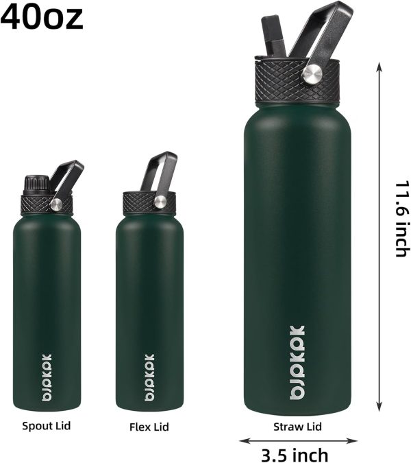 BJPKPK Insulated Water Bottles with Straw Lid, 50oz Large Water Jug, Stainless Steel Vacuum Bottles, Hot & Cold Thermos with 3 Lids and Paracord Handle,Stainless Steel - Image 264