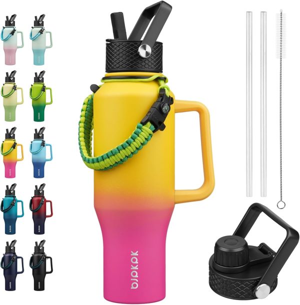 BJPKPK Insulated Water Bottles with Straw Lid, 35oz Metal Water Bottle with 2 lids & Paracord Strap, Double Wall Stainless Steel Tumbler with Handle, Reusable Cups, Mugs, Thermos, Sea - Image 48