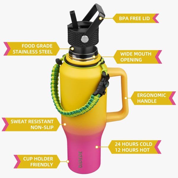 BJPKPK Insulated Water Bottles with Straw Lid, 35oz Metal Water Bottle with 2 lids & Paracord Strap, Double Wall Stainless Steel Tumbler with Handle, Reusable Cups, Mugs, Thermos, Sea - Image 49