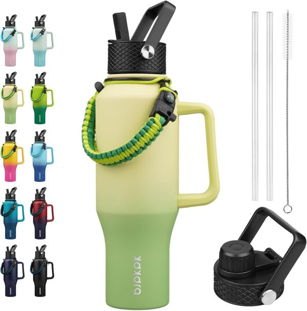 BJPKPK Insulated Water Bottles with Straw Lid, 35oz Metal Water Bottle with 2 lids & Paracord Strap, Double Wall Stainless Steel Tumbler with Handle, Reusable Cups, Mugs, Thermos, Sea - Image 50