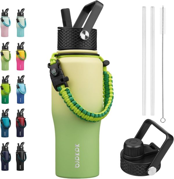 BJPKPK Insulated Water Bottles with Straw Lid, 35oz Metal Water Bottle with 2 lids & Paracord Strap, Double Wall Stainless Steel Tumbler with Handle, Reusable Cups, Mugs, Thermos, Sea - Image 51