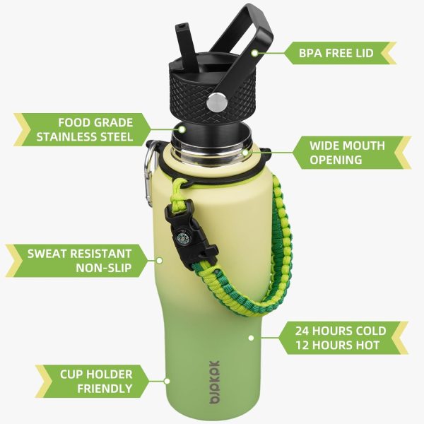 BJPKPK Insulated Water Bottles with Straw Lid, 35oz Metal Water Bottle with 2 lids & Paracord Strap, Double Wall Stainless Steel Tumbler with Handle, Reusable Cups, Mugs, Thermos, Sea - Image 52