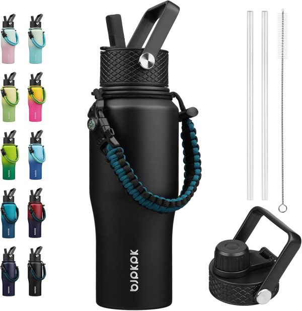 BJPKPK Insulated Water Bottles with Straw Lid, 35oz Metal Water Bottle with 2 lids & Paracord Strap, Double Wall Stainless Steel Tumbler with Handle, Reusable Cups, Mugs, Thermos, Sea - Image 53