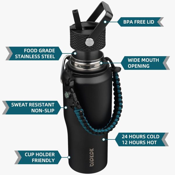 BJPKPK Insulated Water Bottles with Straw Lid, 35oz Metal Water Bottle with 2 lids & Paracord Strap, Double Wall Stainless Steel Tumbler with Handle, Reusable Cups, Mugs, Thermos, Sea - Image 54