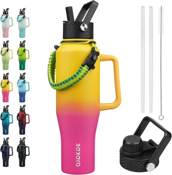 BJPKPK Insulated Water Bottles with Straw Lid, 35oz Metal Water Bottle with 2 lids & Paracord Strap, Double Wall Stainless Steel Tumbler with Handle, Reusable Cups, Mugs, Thermos, Sea - Image 55