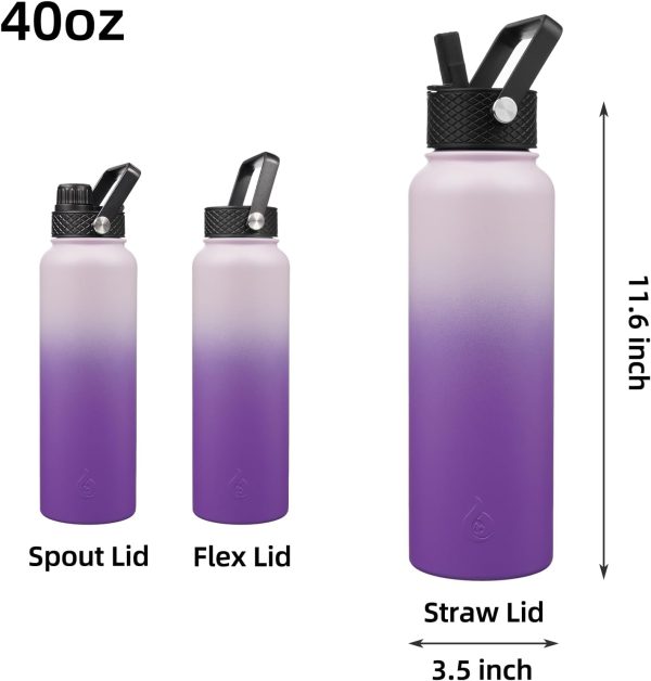 BJPKPK Insulated Water Bottles with Straw Lid, 50oz Large Water Jug, Stainless Steel Vacuum Bottles, Hot & Cold Thermos with 3 Lids and Paracord Handle,Stainless Steel - Image 278