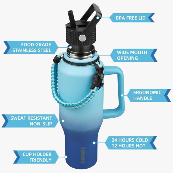 BJPKPK Insulated Water Bottles with Straw Lid, 35oz Metal Water Bottle with 2 lids & Paracord Strap, Double Wall Stainless Steel Tumbler with Handle, Reusable Cups, Mugs, Thermos, Sea - Image 57