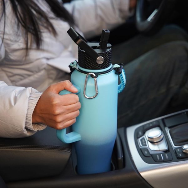 BJPKPK Insulated Water Bottles with Straw Lid, 35oz Metal Water Bottle with 2 lids & Paracord Strap, Double Wall Stainless Steel Tumbler with Handle, Reusable Cups, Mugs, Thermos, Sea - Image 59