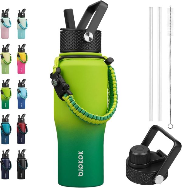 BJPKPK Insulated Water Bottles with Straw Lid, 35oz Metal Water Bottle with 2 lids & Paracord Strap, Double Wall Stainless Steel Tumbler with Handle, Reusable Cups, Mugs, Thermos, Sea - Image 60