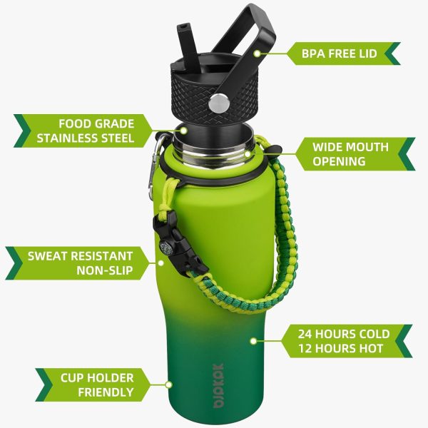 BJPKPK Insulated Water Bottles with Straw Lid, 35oz Metal Water Bottle with 2 lids & Paracord Strap, Double Wall Stainless Steel Tumbler with Handle, Reusable Cups, Mugs, Thermos, Sea - Image 61