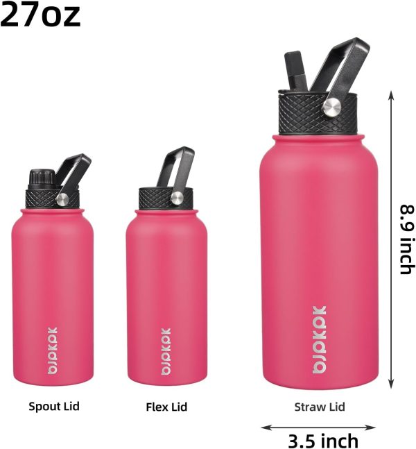 BJPKPK Insulated Water Bottles with Straw Lid, 50oz Large Water Jug, Stainless Steel Vacuum Bottles, Hot & Cold Thermos with 3 Lids and Paracord Handle,Stainless Steel - Image 285