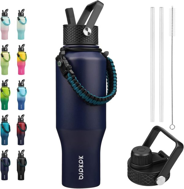 BJPKPK Insulated Water Bottles with Straw Lid, 35oz Metal Water Bottle with 2 lids & Paracord Strap, Double Wall Stainless Steel Tumbler with Handle, Reusable Cups, Mugs, Thermos, Sea - Image 64