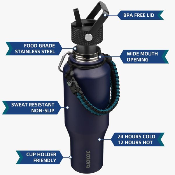 BJPKPK Insulated Water Bottles with Straw Lid, 35oz Metal Water Bottle with 2 lids & Paracord Strap, Double Wall Stainless Steel Tumbler with Handle, Reusable Cups, Mugs, Thermos, Sea - Image 65