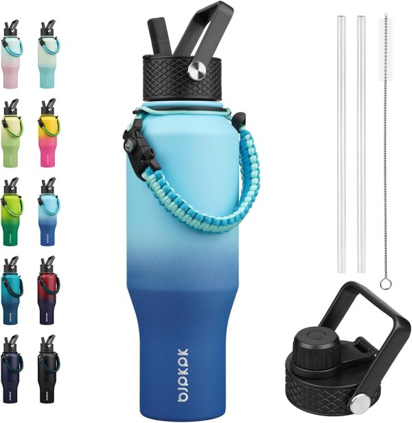 BJPKPK Insulated Water Bottles with Straw Lid, 35oz Metal Water Bottle with 2 lids & Paracord Strap, Double Wall Stainless Steel Tumbler with Handle, Reusable Cups, Mugs, Thermos, Sea - Image 67