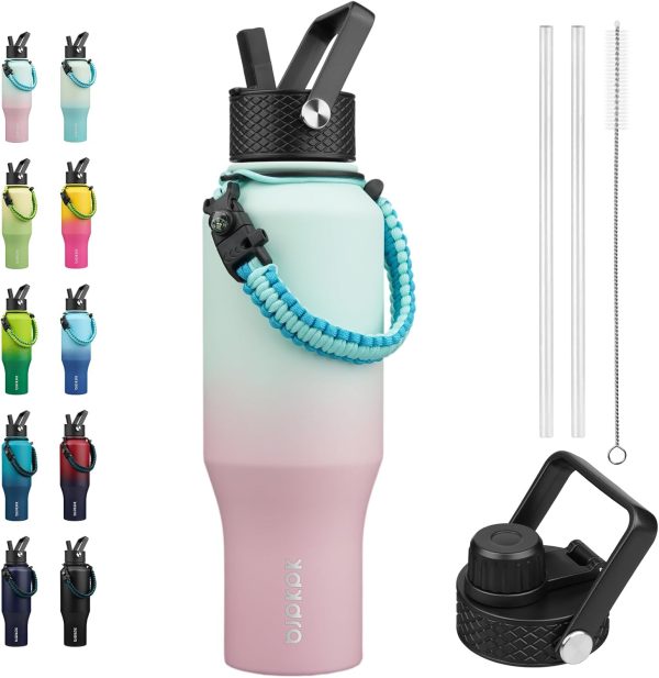 BJPKPK Insulated Water Bottles with Straw Lid, 35oz Metal Water Bottle with 2 lids & Paracord Strap, Double Wall Stainless Steel Tumbler with Handle, Reusable Cups, Mugs, Thermos, Sea - Image 69