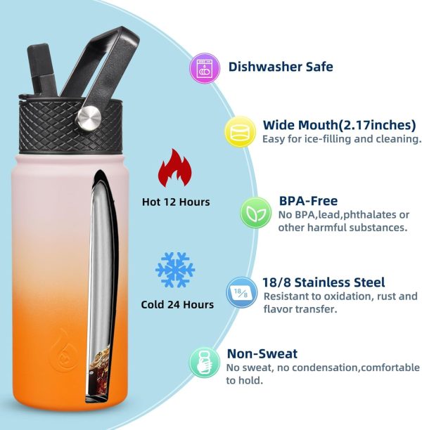 BJPKPK Insulated Water Bottles with Straw Lid, 50oz Large Water Jug, Stainless Steel Vacuum Bottles, Hot & Cold Thermos with 3 Lids and Paracord Handle,Stainless Steel - Image 295