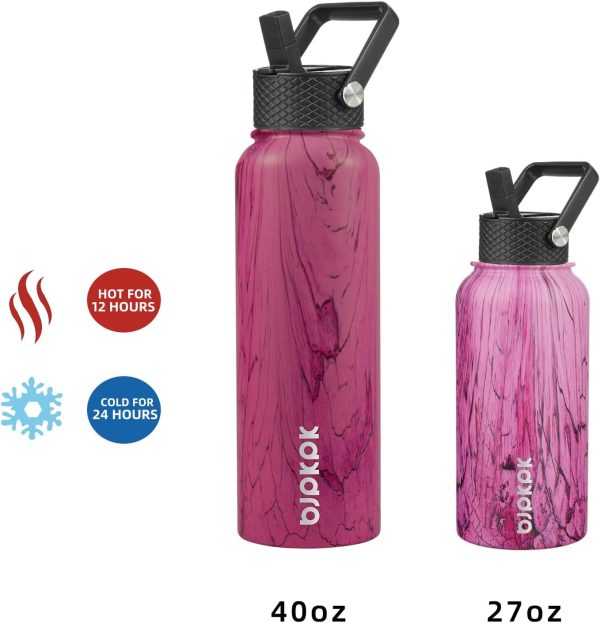 BJPKPK Insulated Water Bottles with Straw Lid, 50oz Large Water Jug, Stainless Steel Vacuum Bottles, Hot & Cold Thermos with 3 Lids and Paracord Handle,Stainless Steel - Image 298