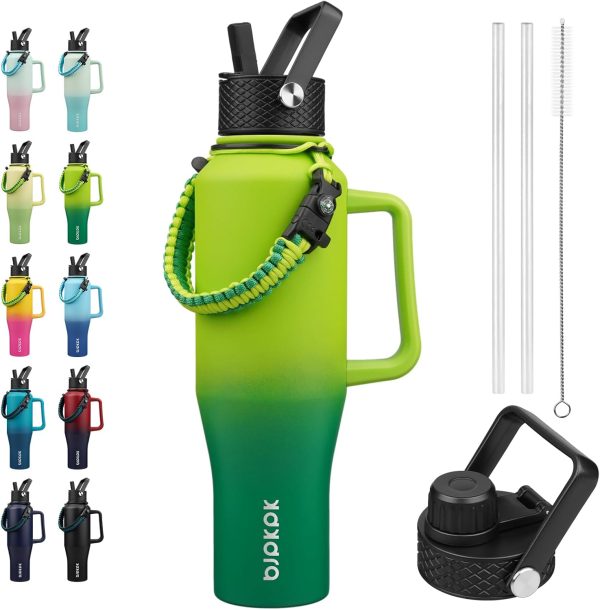 BJPKPK Insulated Water Bottles with Straw Lid, 35oz Metal Water Bottle with 2 lids & Paracord Strap, Double Wall Stainless Steel Tumbler with Handle, Reusable Cups, Mugs, Thermos, Sea - Image 73