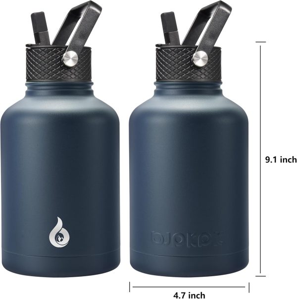 BJPKPK Insulated Water Bottles with Straw Lid, 50oz Large Water Jug, Stainless Steel Vacuum Bottles, Hot & Cold Thermos with 3 Lids and Paracord Handle,Stainless Steel - Image 300