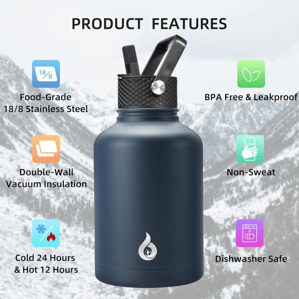BJPKPK Insulated Water Bottles with Straw Lid, 50oz Large Water Jug, Stainless Steel Vacuum Bottles, Hot & Cold Thermos with 3 Lids and Paracord Handle,Stainless Steel - Image 301