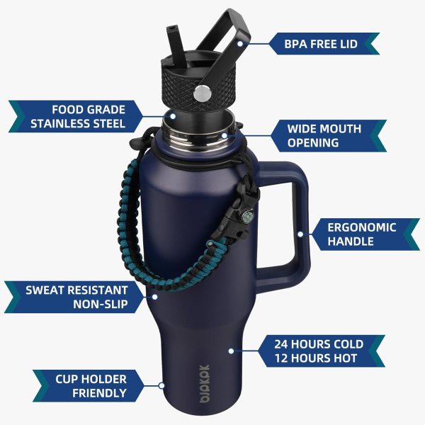 BJPKPK Insulated Water Bottles with Straw Lid, 35oz Metal Water Bottle with 2 lids & Paracord Strap, Double Wall Stainless Steel Tumbler with Handle, Reusable Cups, Mugs, Thermos, Sea - Image 76