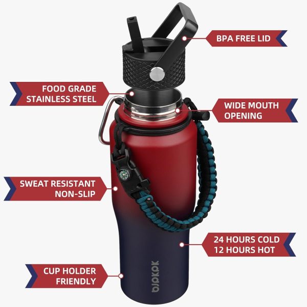 BJPKPK Insulated Water Bottles with Straw Lid, 35oz Metal Water Bottle with 2 lids & Paracord Strap, Double Wall Stainless Steel Tumbler with Handle, Reusable Cups, Mugs, Thermos, Sea - Image 79