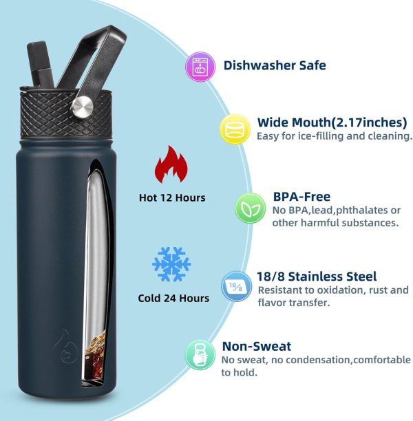 BJPKPK Insulated Water Bottles with Straw Lid, 50oz Large Water Jug, Stainless Steel Vacuum Bottles, Hot & Cold Thermos with 3 Lids and Paracord Handle,Stainless Steel - Image 308