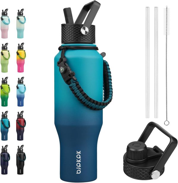 BJPKPK Insulated Water Bottles with Straw Lid, 35oz Metal Water Bottle with 2 lids & Paracord Strap, Double Wall Stainless Steel Tumbler with Handle, Reusable Cups, Mugs, Thermos, Sea - Image 82