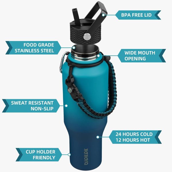 BJPKPK Insulated Water Bottles with Straw Lid, 35oz Metal Water Bottle with 2 lids & Paracord Strap, Double Wall Stainless Steel Tumbler with Handle, Reusable Cups, Mugs, Thermos, Sea - Image 83