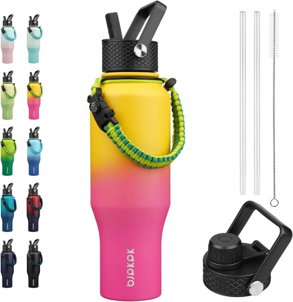 BJPKPK Insulated Water Bottles with Straw Lid, 35oz Metal Water Bottle with 2 lids & Paracord Strap, Double Wall Stainless Steel Tumbler with Handle, Reusable Cups, Mugs, Thermos, Sea - Image 84