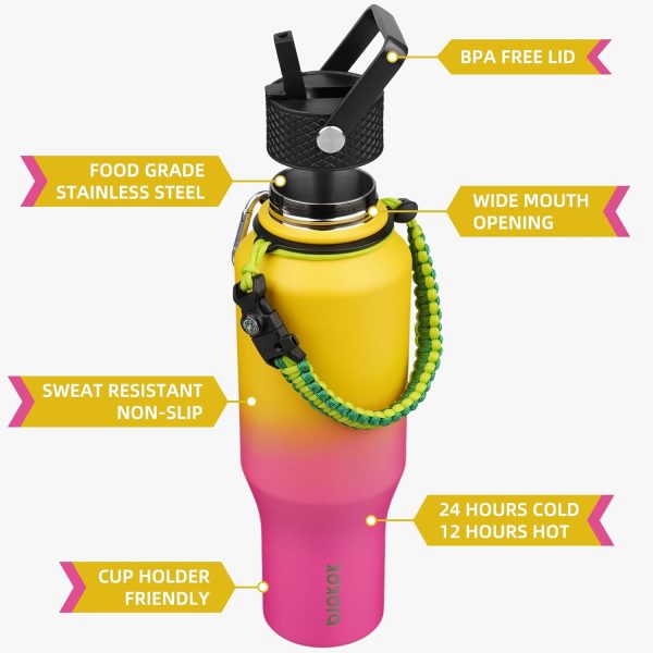 BJPKPK Insulated Water Bottles with Straw Lid, 35oz Metal Water Bottle with 2 lids & Paracord Strap, Double Wall Stainless Steel Tumbler with Handle, Reusable Cups, Mugs, Thermos, Sea - Image 85