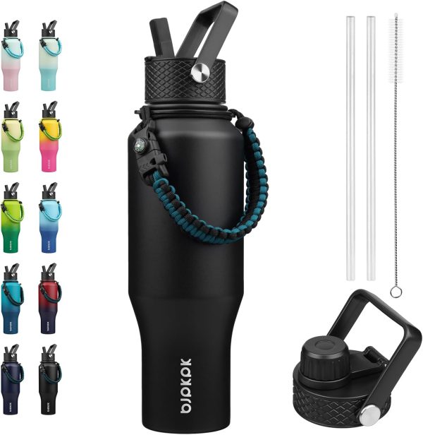 BJPKPK Insulated Water Bottles with Straw Lid, 35oz Metal Water Bottle with 2 lids & Paracord Strap, Double Wall Stainless Steel Tumbler with Handle, Reusable Cups, Mugs, Thermos, Sea - Image 86