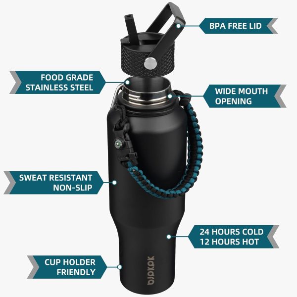 BJPKPK Insulated Water Bottles with Straw Lid, 35oz Metal Water Bottle with 2 lids & Paracord Strap, Double Wall Stainless Steel Tumbler with Handle, Reusable Cups, Mugs, Thermos, Sea - Image 87
