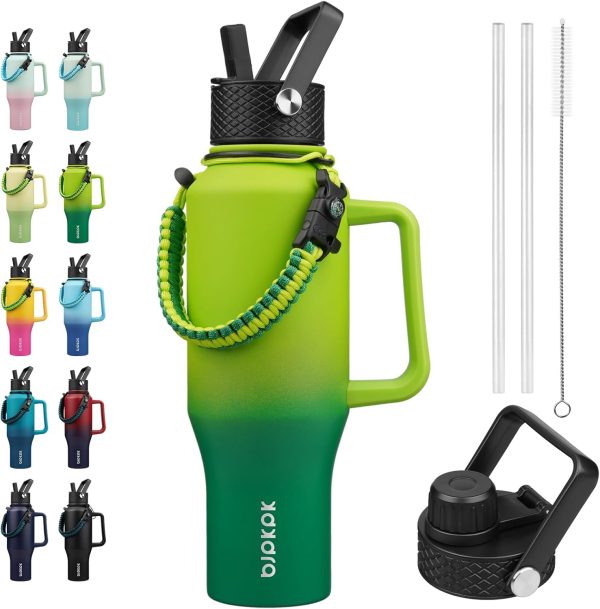 BJPKPK Insulated Water Bottles with Straw Lid, 35oz Metal Water Bottle with 2 lids & Paracord Strap, Double Wall Stainless Steel Tumbler with Handle, Reusable Cups, Mugs, Thermos, Sea - Image 88