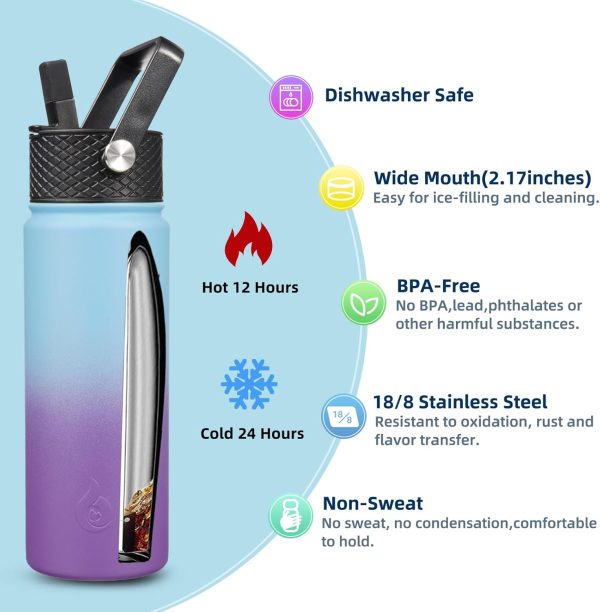 BJPKPK Insulated Water Bottles with Straw Lid, 50oz Large Water Jug, Stainless Steel Vacuum Bottles, Hot & Cold Thermos with 3 Lids and Paracord Handle,Stainless Steel - Image 315