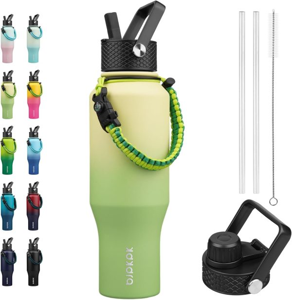 BJPKPK Insulated Water Bottles with Straw Lid, 35oz Metal Water Bottle with 2 lids & Paracord Strap, Double Wall Stainless Steel Tumbler with Handle, Reusable Cups, Mugs, Thermos, Sea - Image 89