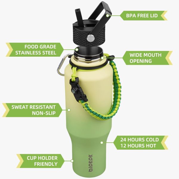 BJPKPK Insulated Water Bottles with Straw Lid, 35oz Metal Water Bottle with 2 lids & Paracord Strap, Double Wall Stainless Steel Tumbler with Handle, Reusable Cups, Mugs, Thermos, Sea - Image 90