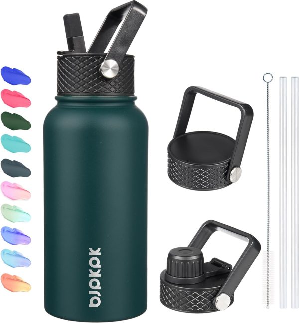 BJPKPK Insulated Water Bottles with Straw Lid, 50oz Large Water Jug, Stainless Steel Vacuum Bottles, Hot & Cold Thermos with 3 Lids and Paracord Handle,Stainless Steel - Image 316