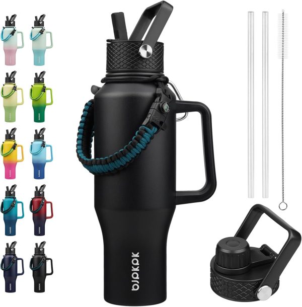BJPKPK Insulated Water Bottles with Straw Lid, 35oz Metal Water Bottle with 2 lids & Paracord Strap, Double Wall Stainless Steel Tumbler with Handle, Reusable Cups, Mugs, Thermos, Sea - Image 91
