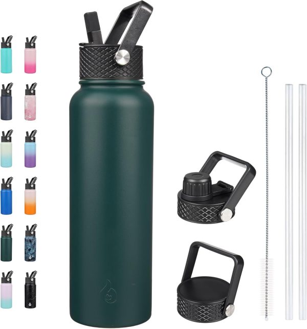 BJPKPK Insulated Water Bottles with Straw Lid, 50oz Large Water Jug, Stainless Steel Vacuum Bottles, Hot & Cold Thermos with 3 Lids and Paracord Handle,Stainless Steel - Image 317