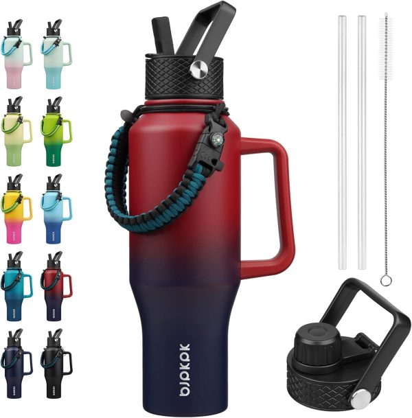 BJPKPK Insulated Water Bottles with Straw Lid, 35oz Metal Water Bottle with 2 lids & Paracord Strap, Double Wall Stainless Steel Tumbler with Handle, Reusable Cups, Mugs, Thermos, Sea - Image 93