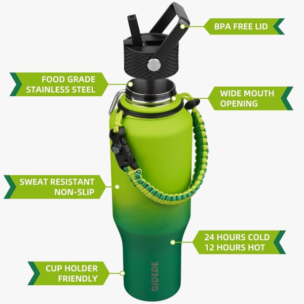 BJPKPK Insulated Water Bottles with Straw Lid, 35oz Metal Water Bottle with 2 lids & Paracord Strap, Double Wall Stainless Steel Tumbler with Handle, Reusable Cups, Mugs, Thermos, Sea - Image 95