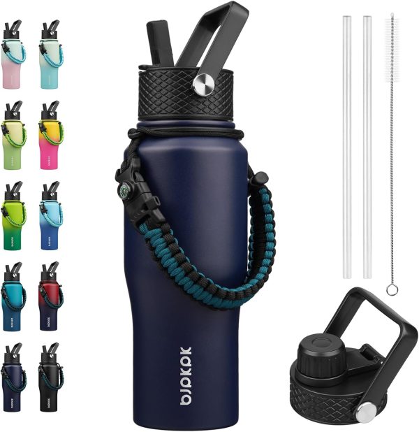 BJPKPK Insulated Water Bottles with Straw Lid, 35oz Metal Water Bottle with 2 lids & Paracord Strap, Double Wall Stainless Steel Tumbler with Handle, Reusable Cups, Mugs, Thermos, Sea - Image 96